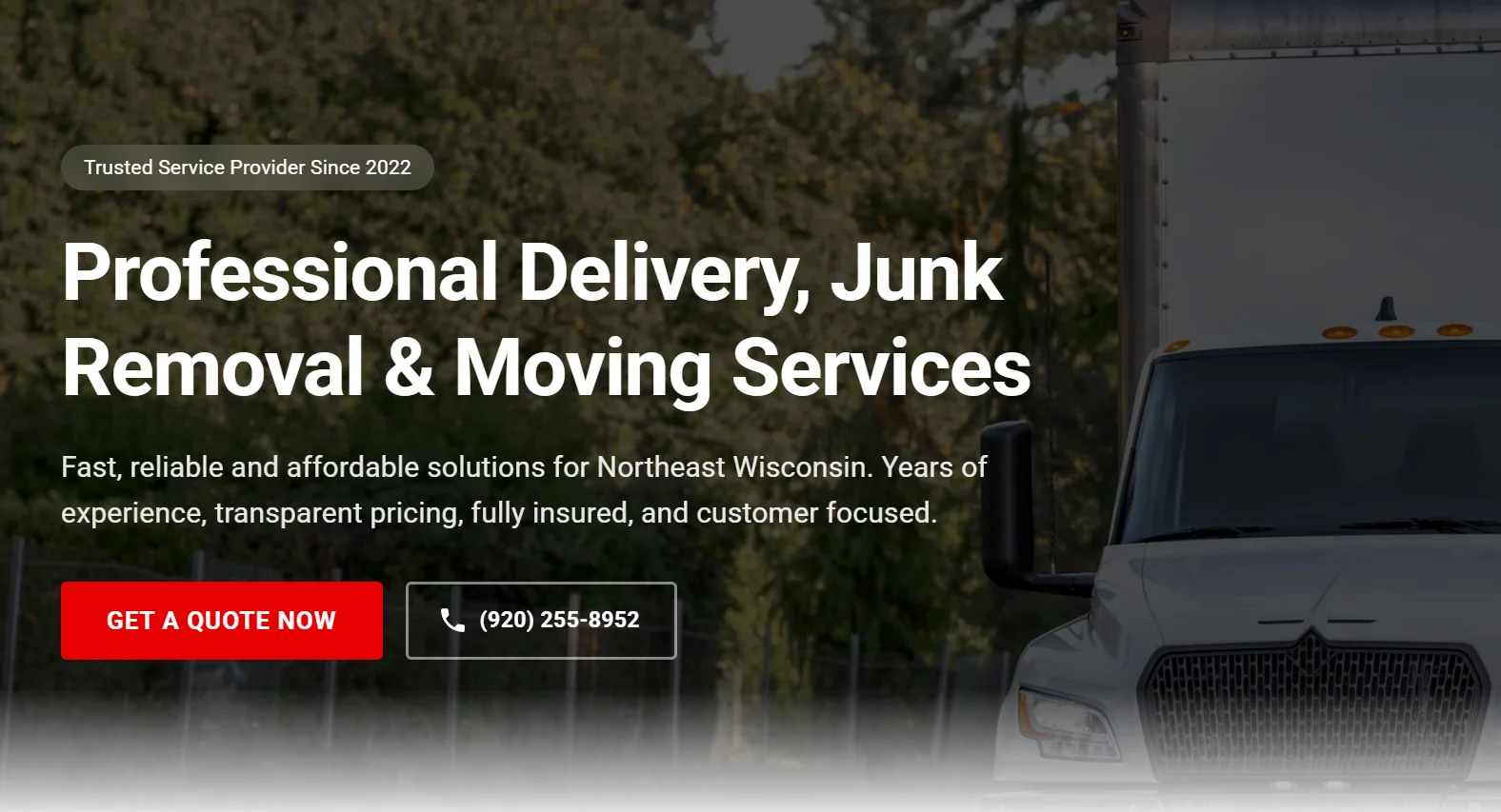 JBR Delivery LLC website homepage showcasing professional moving, delivery, and junk removal services in Northeast Wisconsin with modern design and easy-to-use contact forms